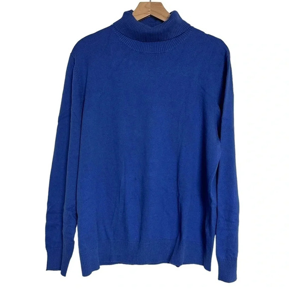 Lands’ End L mens royal blue cotton cashmere blend turtleneck sweater - Picture 2 of 6